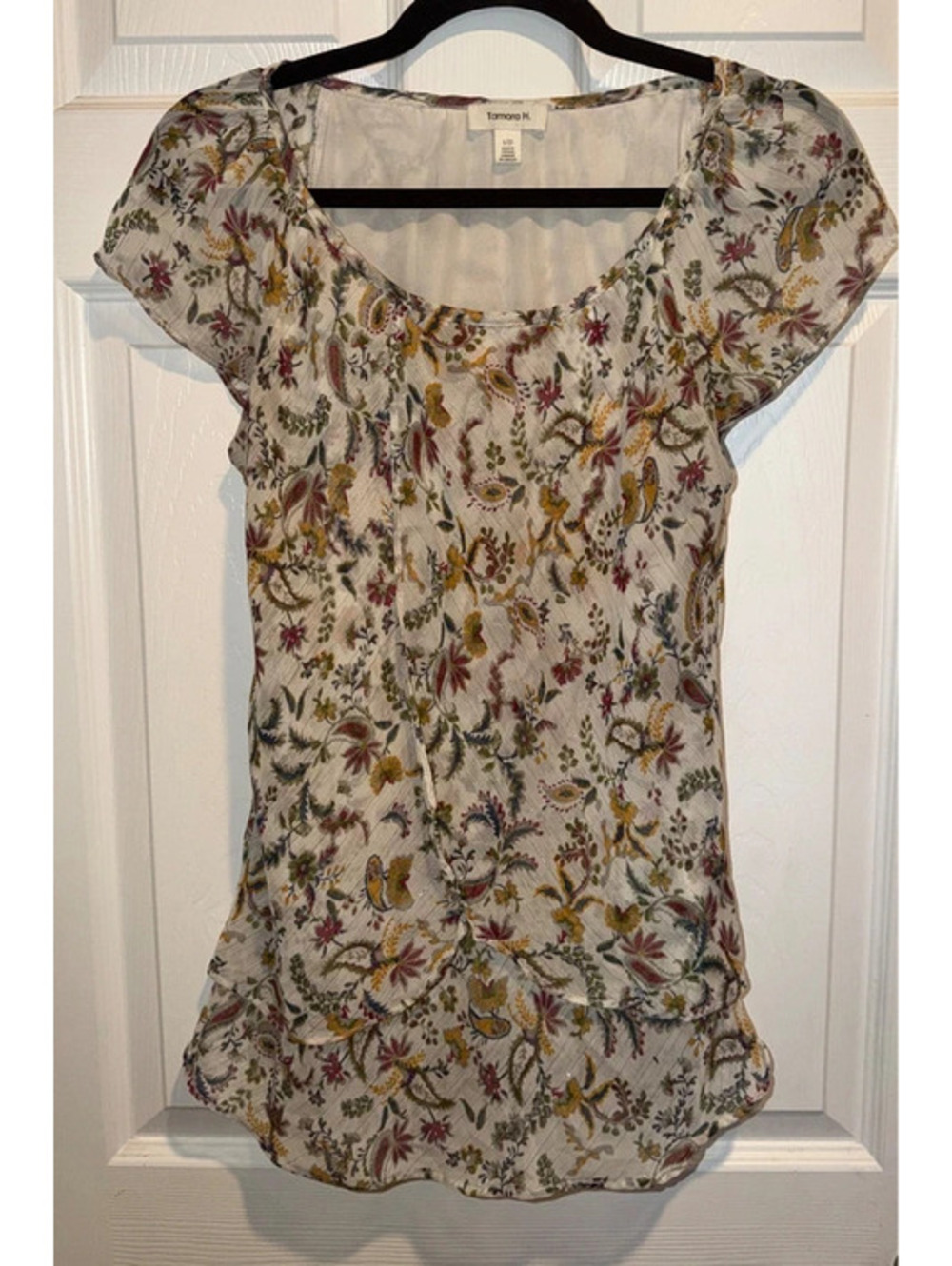 Tamara H. Ivory Floral Paisley Layered Blouse Women’s Small